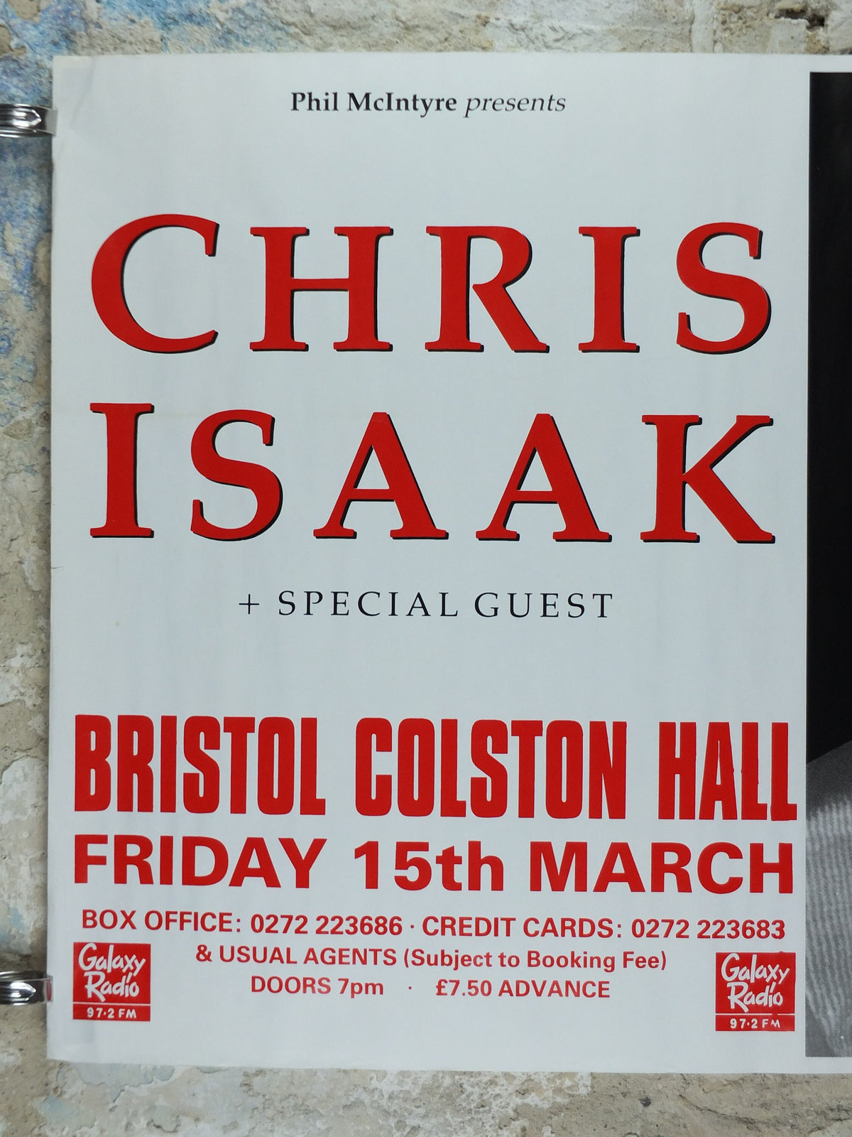 1989 Chris Isaak Concert Poster, Bristol Colston Hall, soft blues rock music, musical wall art decor