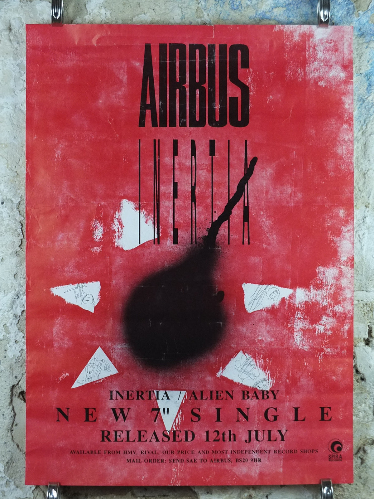1993 Airbus Poster, Signed Inertia Release, Bristol Colston Hall, pop rock music, musical wall art decor