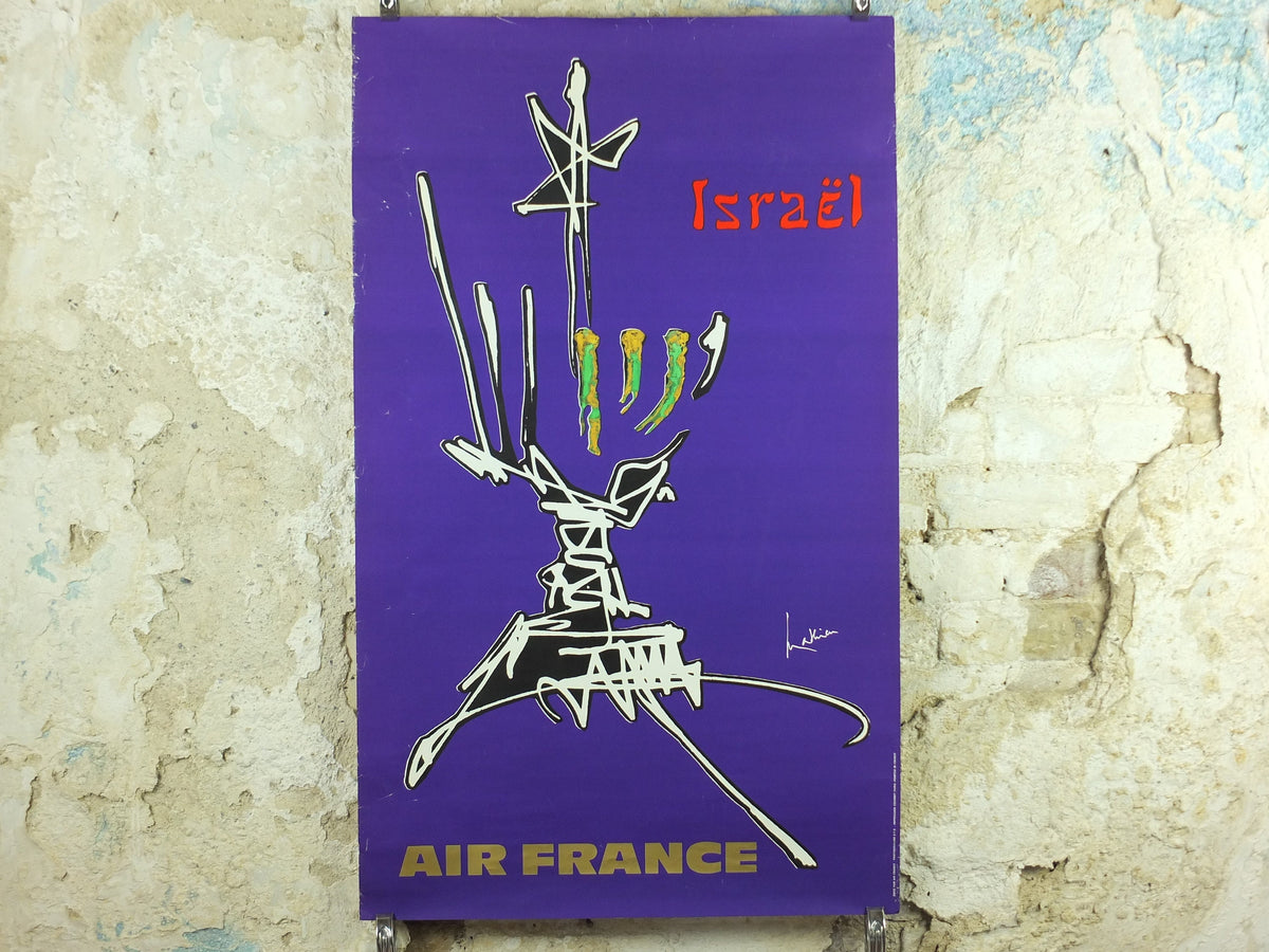 1967 Original Air France Poster, Israel by Georges Mathieu, lyrical abstraction, Abstract Art, Aviation, travel wall art decor