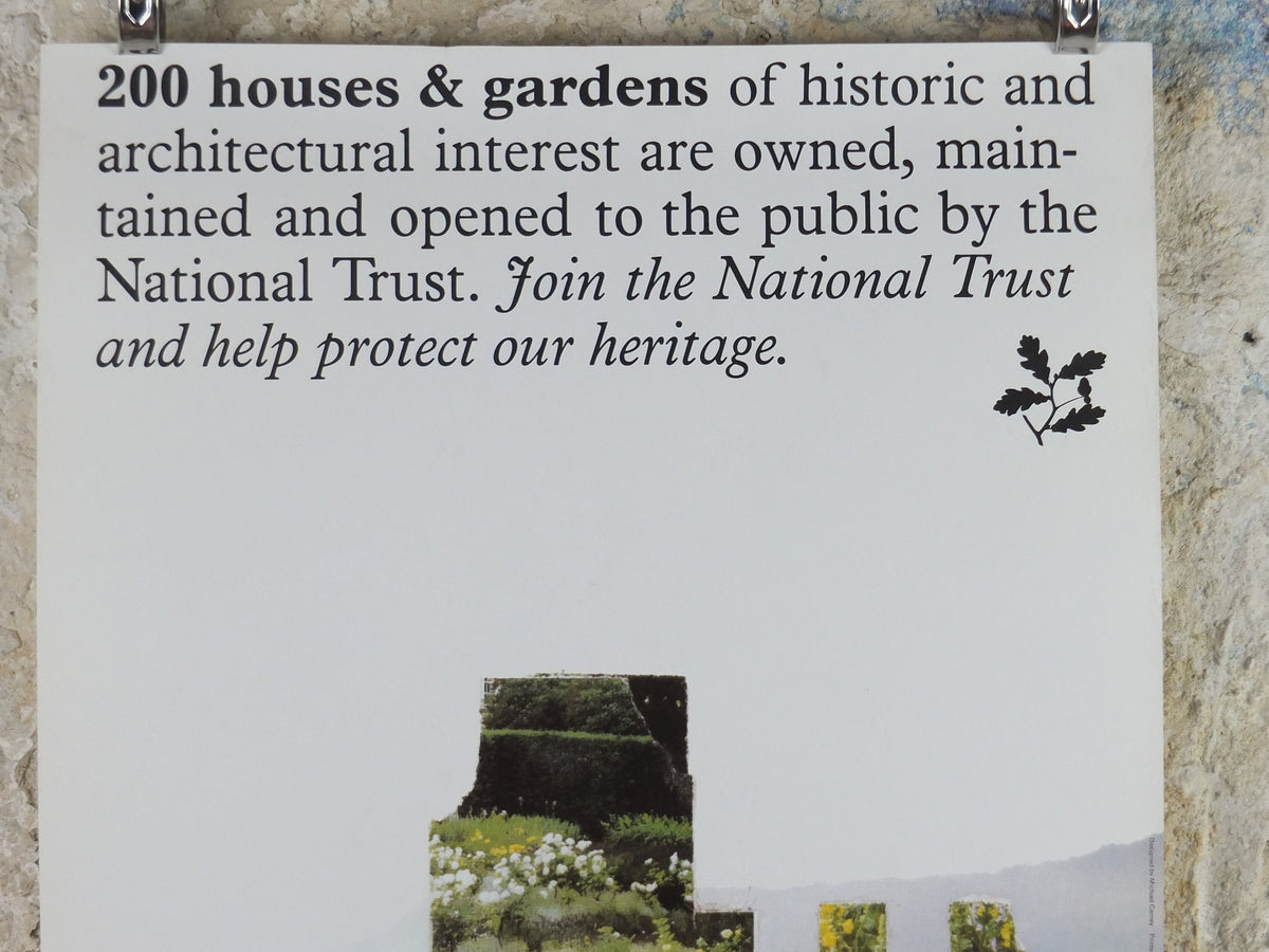 1970s Original National Trust Poster, 200 Houses and Gardens, by Michael Carney, heritage conservation, wall art retro decor