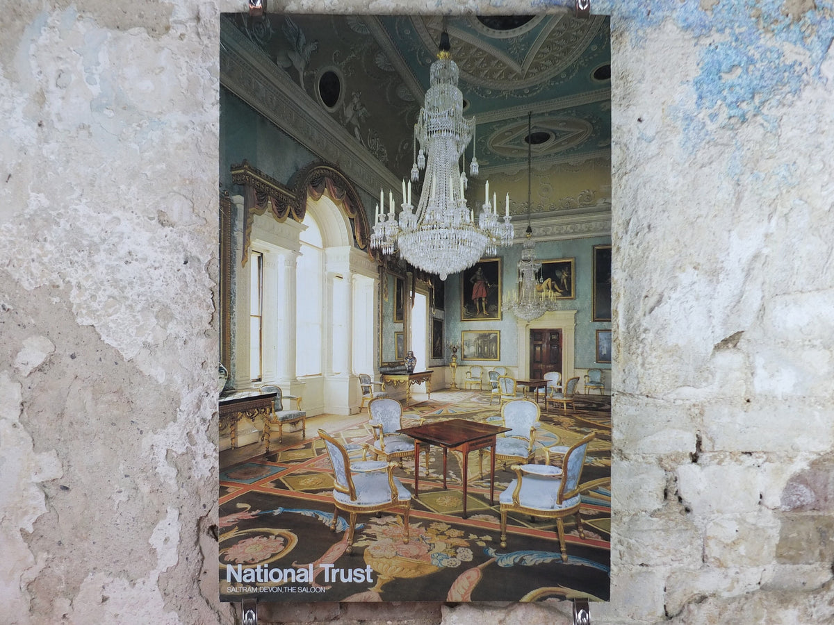 1970s Original National Trust Poster, The Saloon, Saltram House, Devon, West Country, England, heritage conservation, wall art retro decor