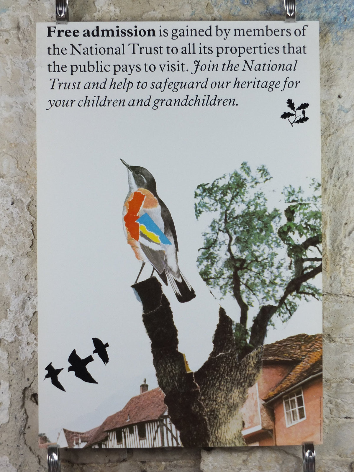 1970s Original National Trust Poster, Free Admission, Bird, by Michael Carney, heritage conservation, wall art retro decor