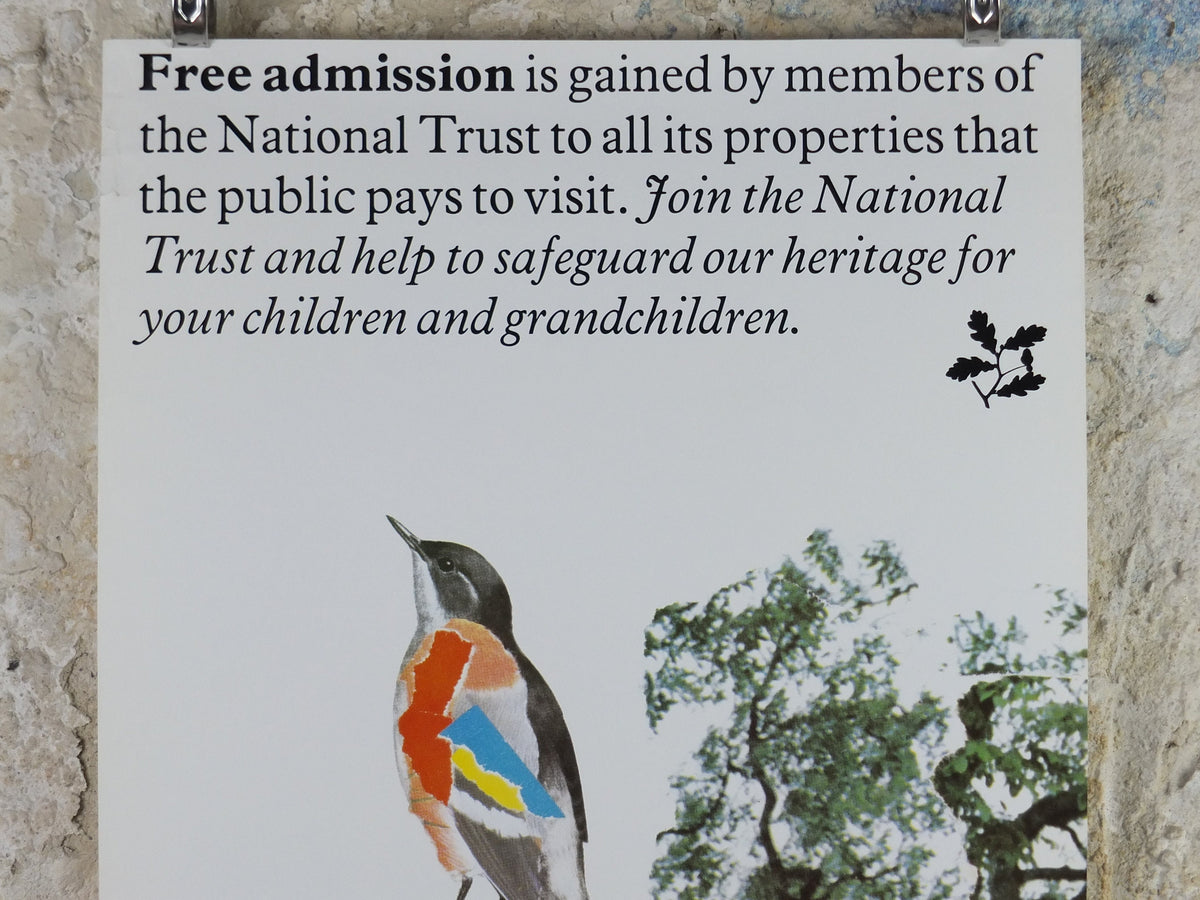 1970s Original National Trust Poster, Free Admission, Bird, by Michael Carney, heritage conservation, wall art retro decor