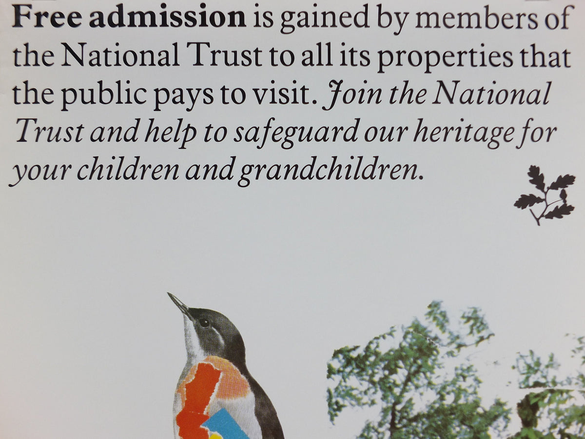 1970s Original National Trust Poster, Free Admission, Bird, by Michael Carney, heritage conservation, wall art retro decor