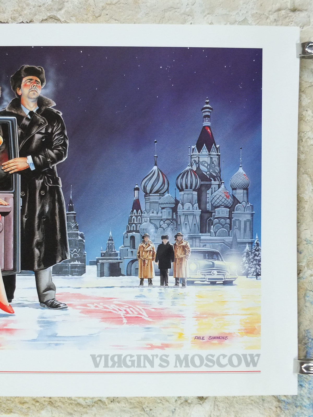 1990s Virgin Atlantic Moscow Poster, by Paul Simmons, Scarlet Lady, Saint Basil's Cathedral, Russia, Aviation, travel wall art decor