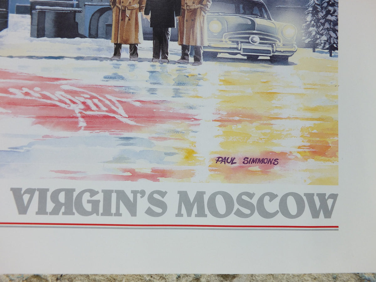 1990s Virgin Atlantic Moscow Poster, by Paul Simmons, Scarlet Lady, Saint Basil's Cathedral, Russia, Aviation, travel wall art decor