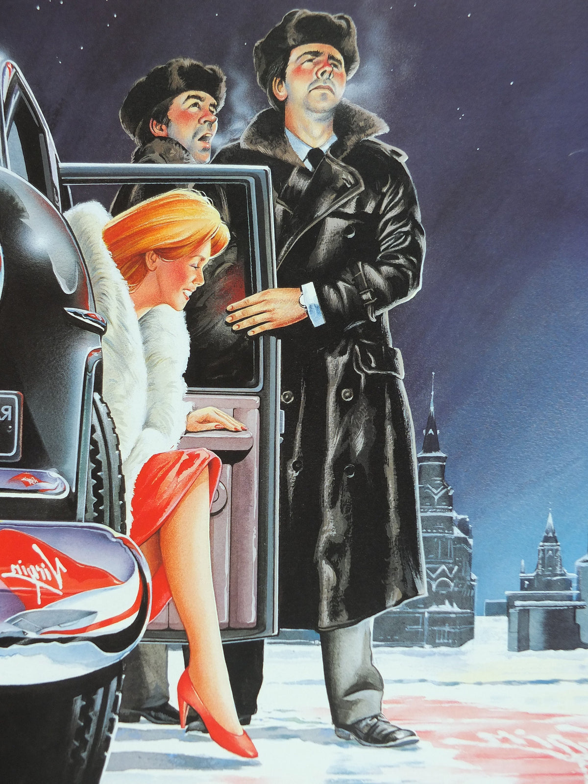 1990s Virgin Atlantic Moscow Poster, by Paul Simmons, Scarlet Lady, Saint Basil's Cathedral, Russia, Aviation, travel wall art decor