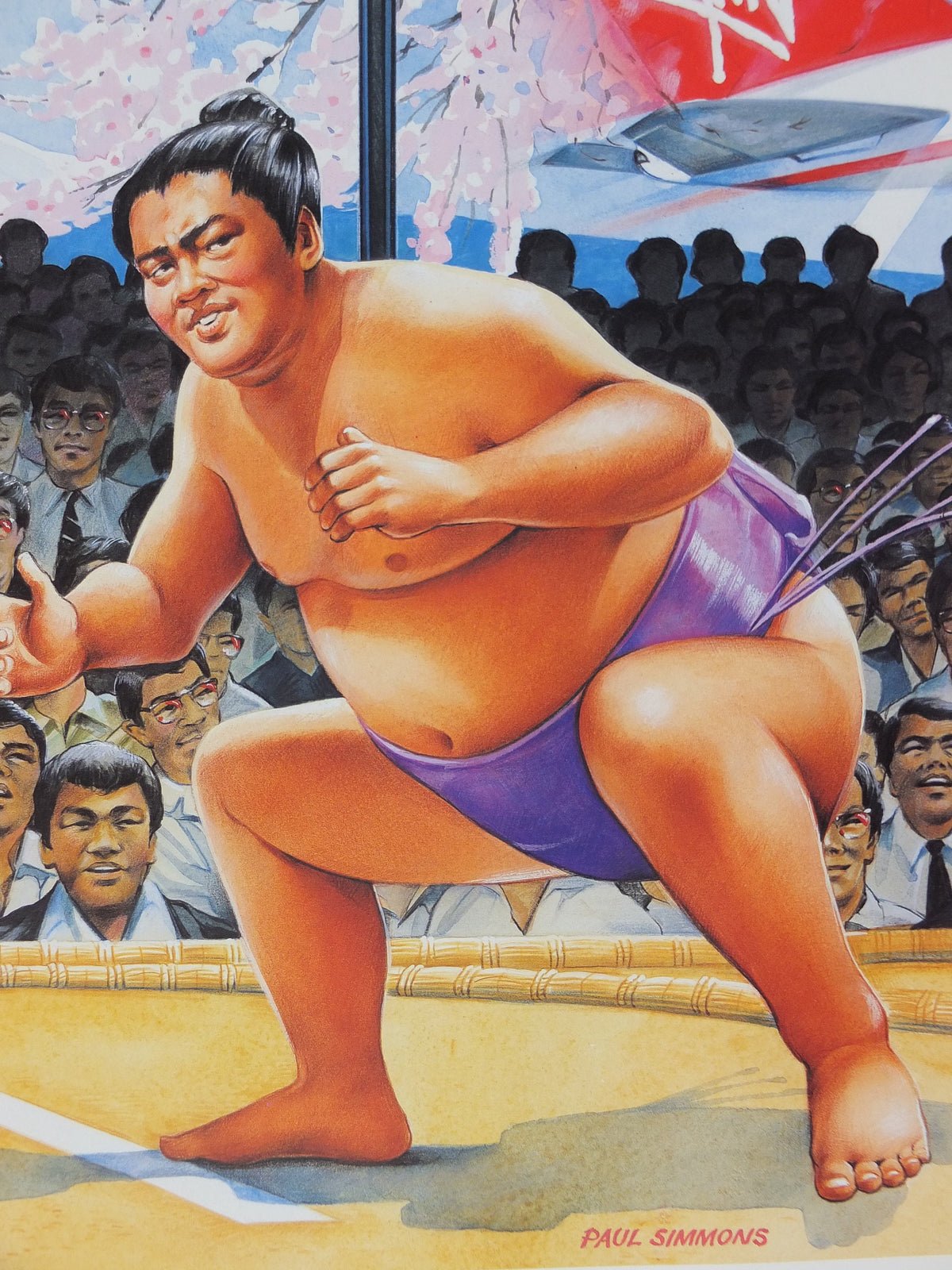 1990s Virgin Atlantic Tokyo Poster, by Paul Simmons, Scarlet Lady, Sumo Wrestling, Japan, Aviation, travel wall art decor
