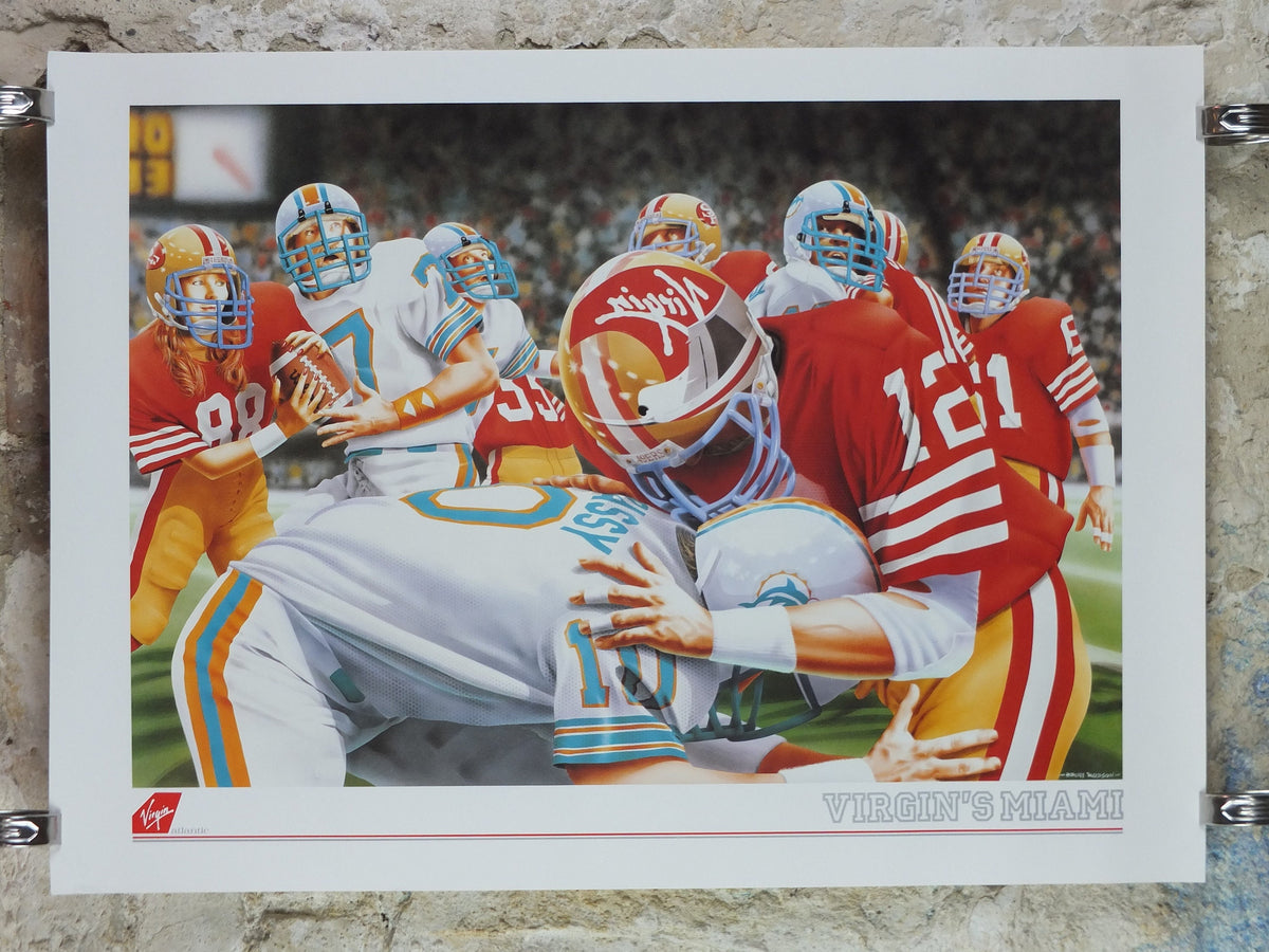 1990s Virgin Atlantic Miami Poster, by Brian Robson, United States, Dolphins 49ers Football, Gridiron, USA, Aviation, travel wall art decor