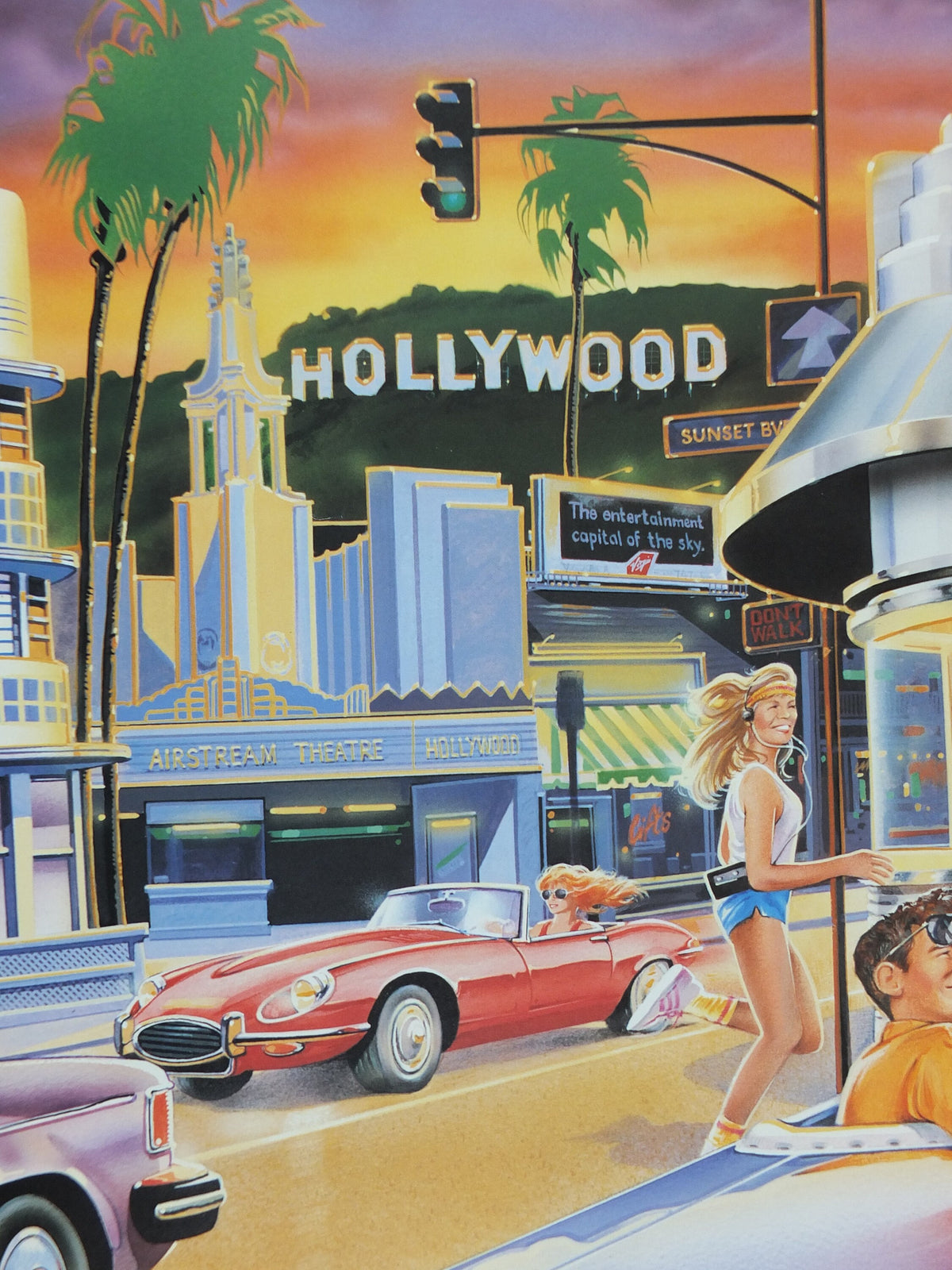 1990s Virgin Atlantic Los Angeles Poster, by Paul Simmons, California, roller skate drive in diner, USA, Aviation, travel wall art decor