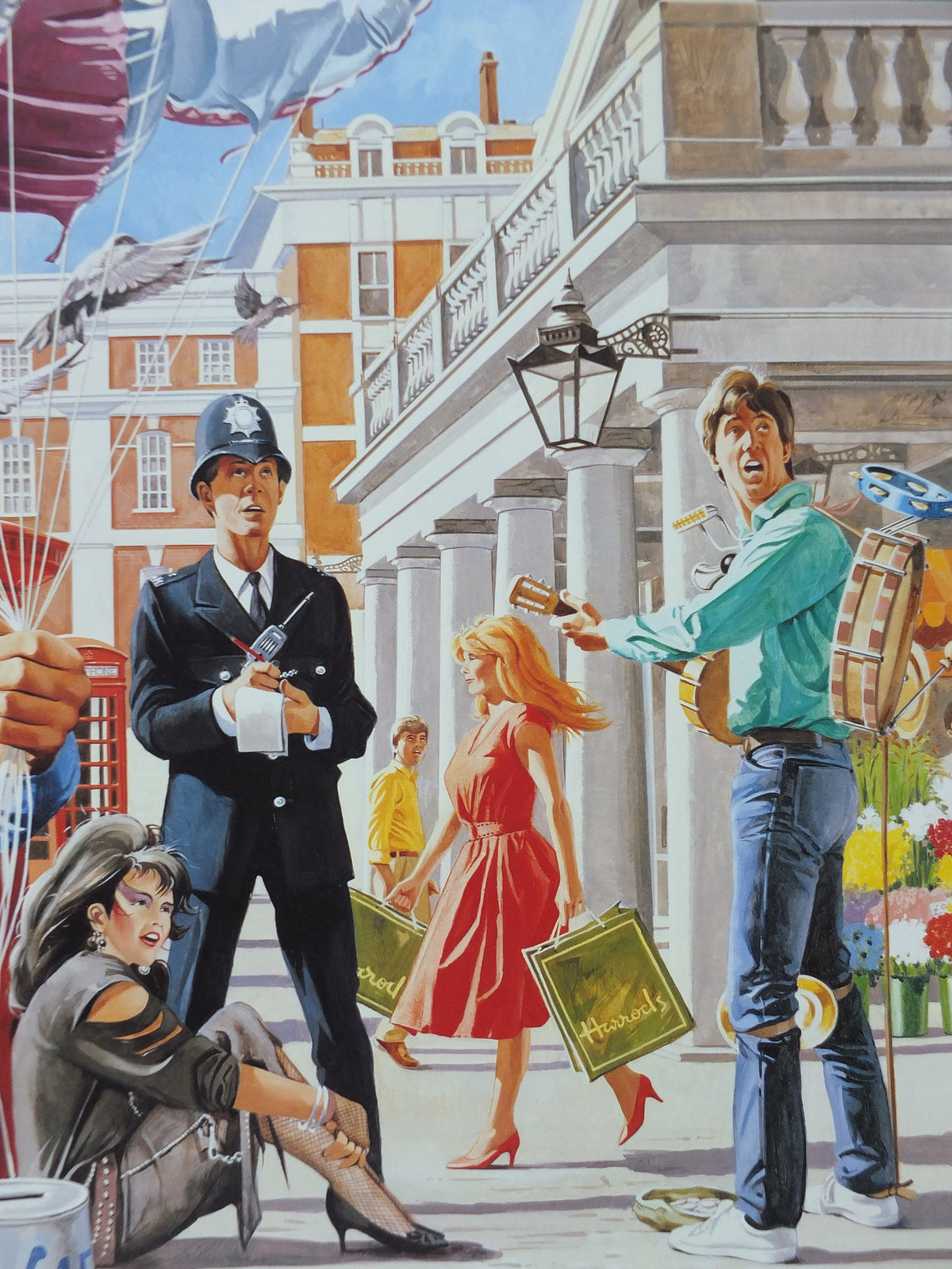 1990s Virgin Atlantic London Poster, by Paul Simmons, Double Decker Bus, United Kingdom, Great Britian, Aviation, travel wall art decor