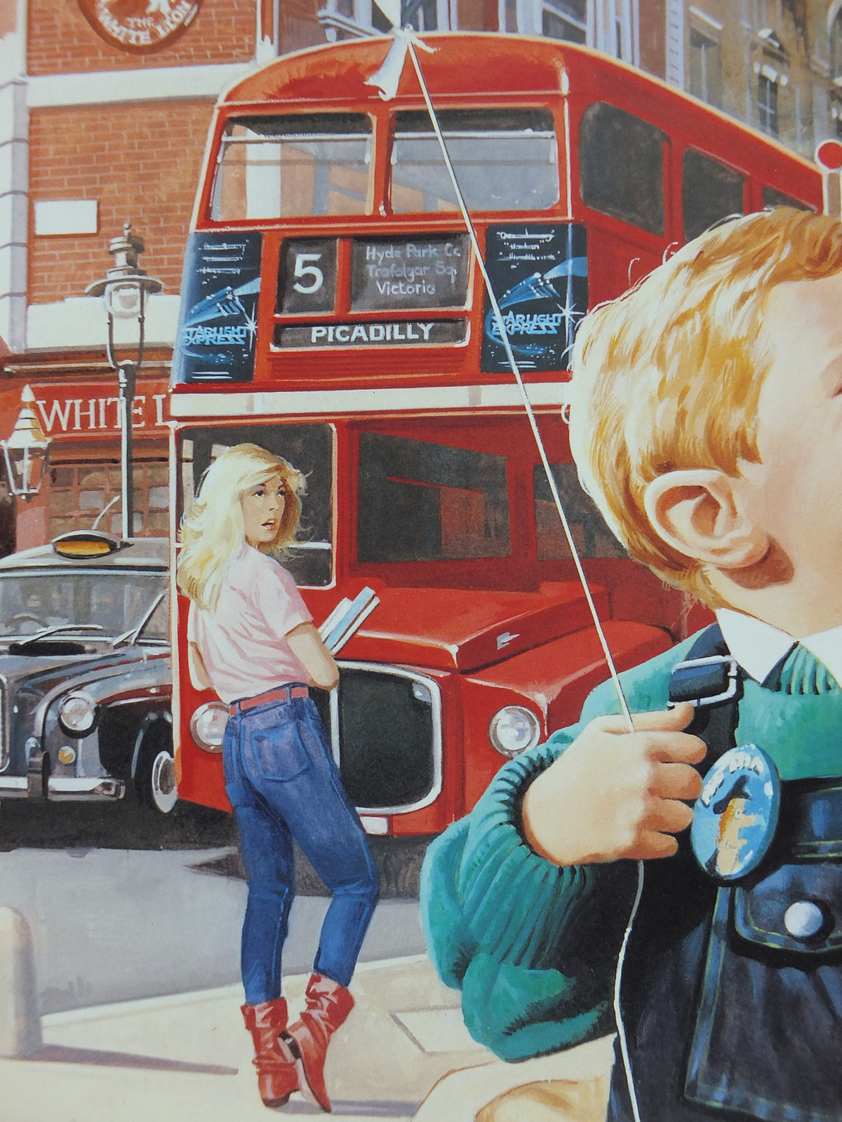 1990s Virgin Atlantic London Poster, by Paul Simmons, Double Decker Bus, United Kingdom, Great Britian, Aviation, travel wall art decor