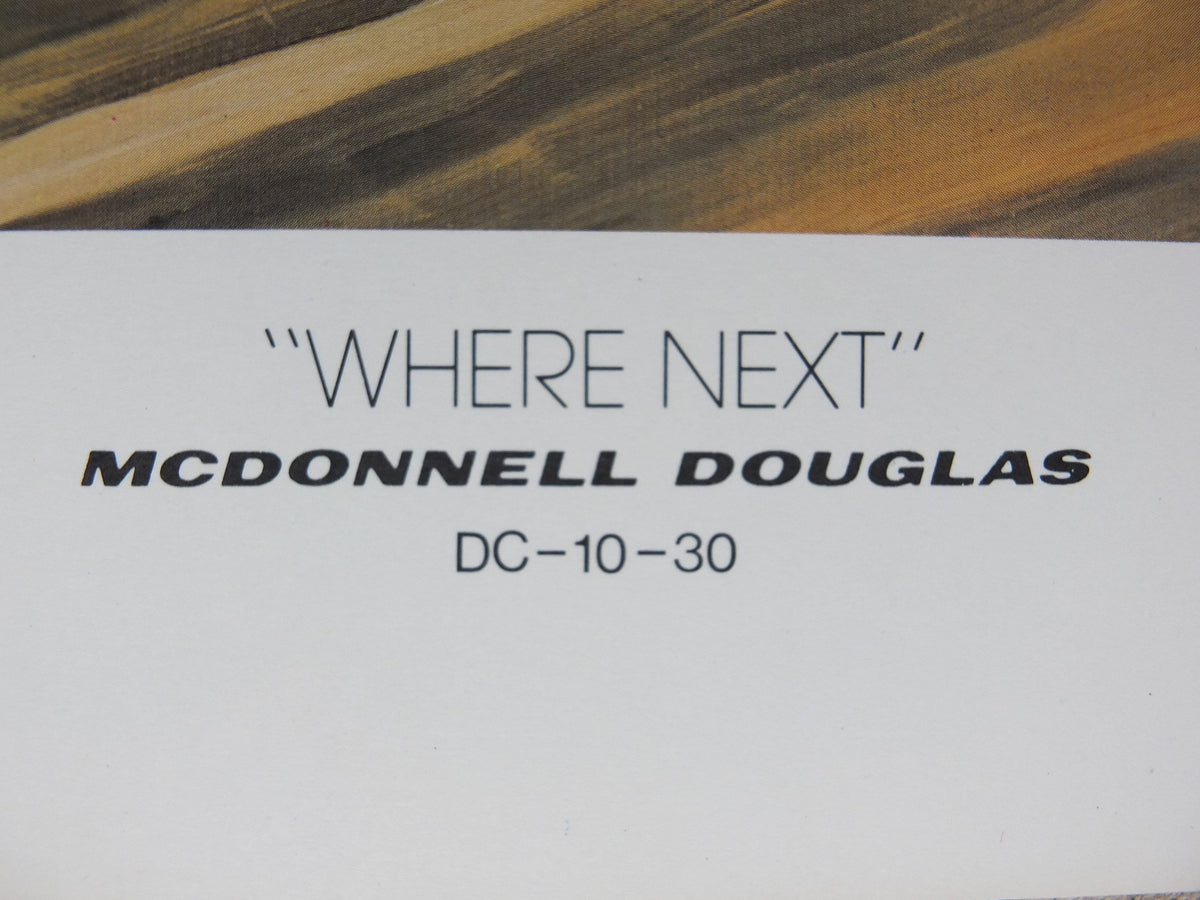 1980 DC10 McDonnell Douglas Poster, British Caledonian "Where Next?" by F Vernon, DC-10-30, Aviation, travel wall art decor