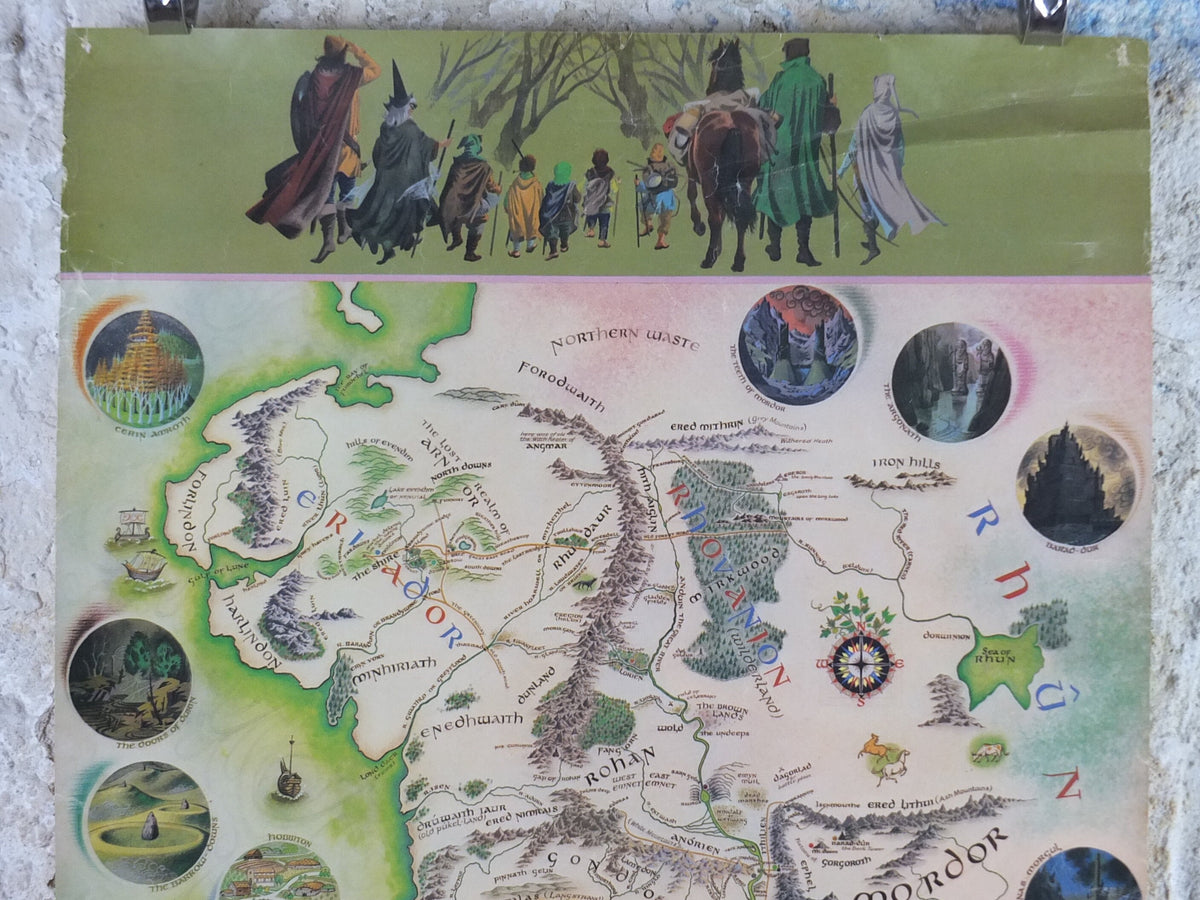 1977 Pauline Baynes Map of Middle Earth Poster, J.R.R. Tolkien, Lord of the Rings, The Hobbit, Third Age, fantasy wall art decor
