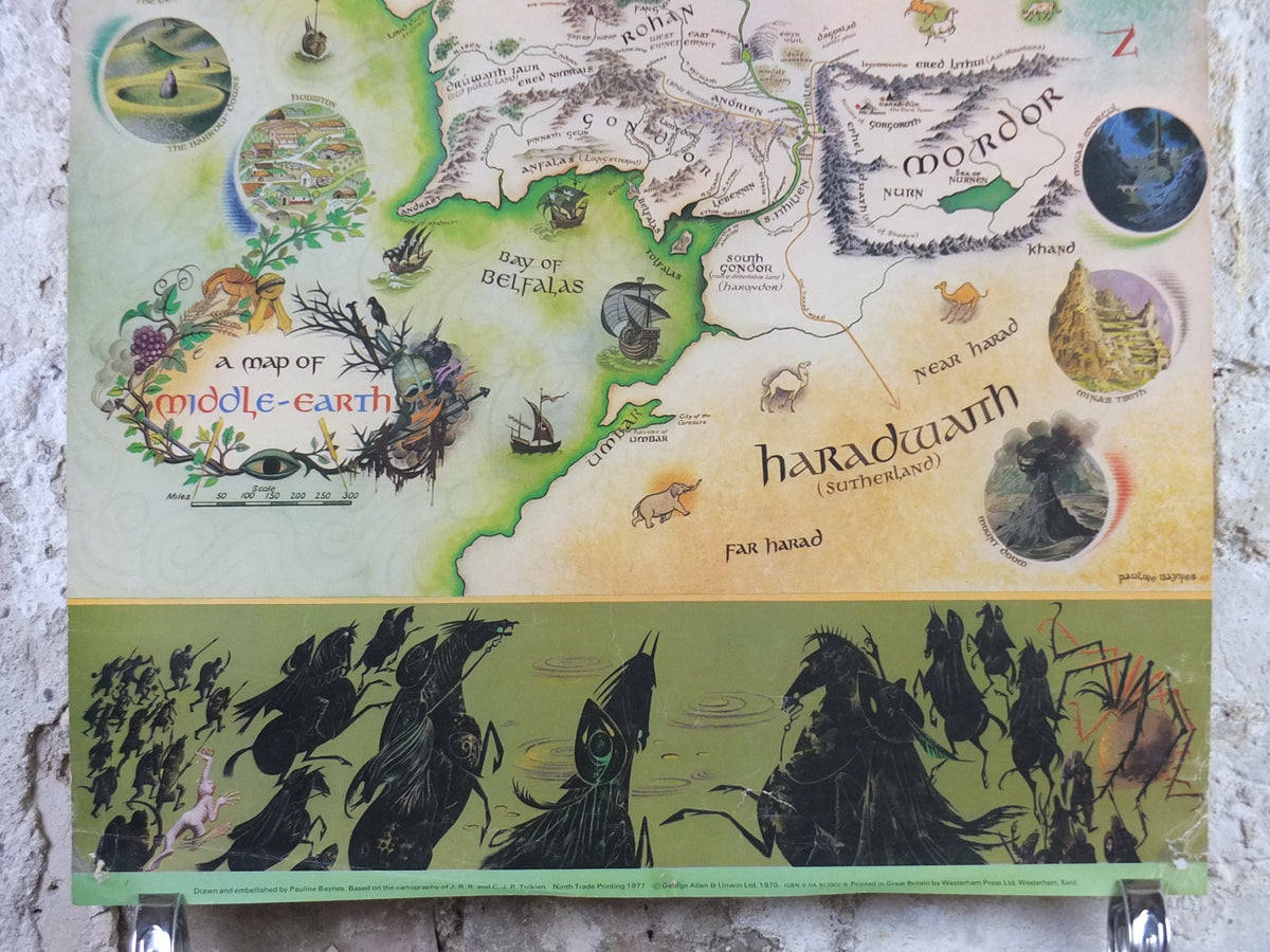 1977 Pauline Baynes Map of Middle Earth Poster, J.R.R. Tolkien, Lord of the Rings, The Hobbit, Third Age, fantasy wall art decor