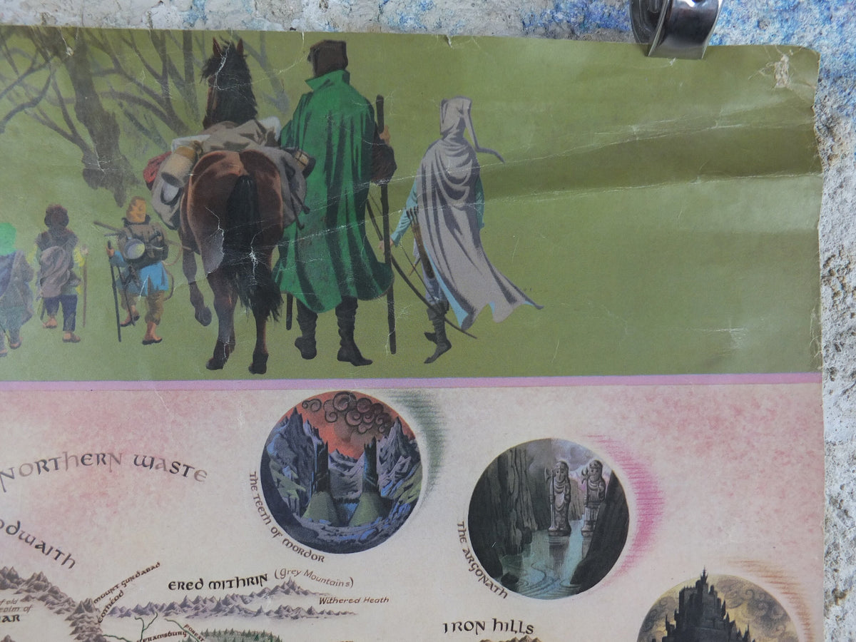 1977 Pauline Baynes Map of Middle Earth Poster, J.R.R. Tolkien, Lord of the Rings, The Hobbit, Third Age, fantasy wall art decor
