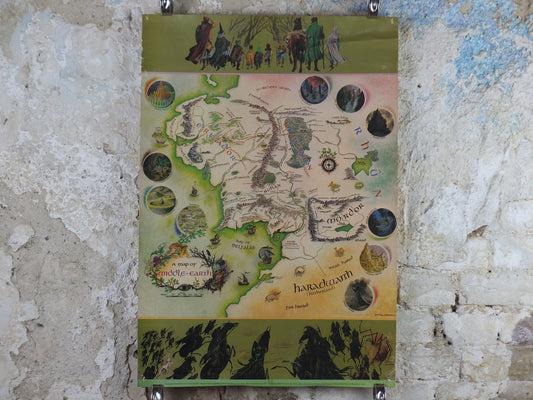1977 Pauline Baynes Map of Middle Earth Poster, J.R.R. Tolkien, Lord of the Rings, The Hobbit, Third Age, fantasy wall art decor