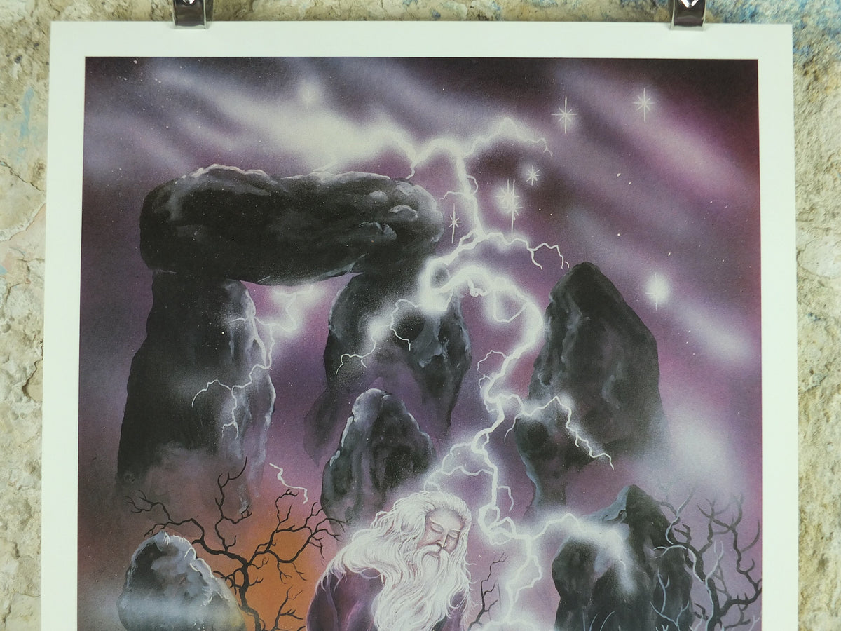 1990s Earth Magic Poster, by Peter Pracownik, lightning pentacle magic, from Rhiannon Press, fantasy fiction wall art decor