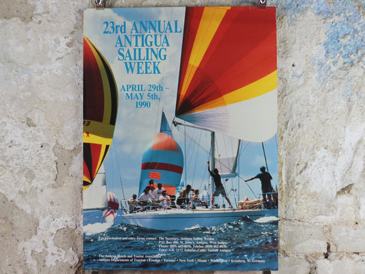 1990 Antigua Sailing Week Poster, 23rd Annual event, Wind-filled sails and spinnakers, sport, Sailing, wall art decor