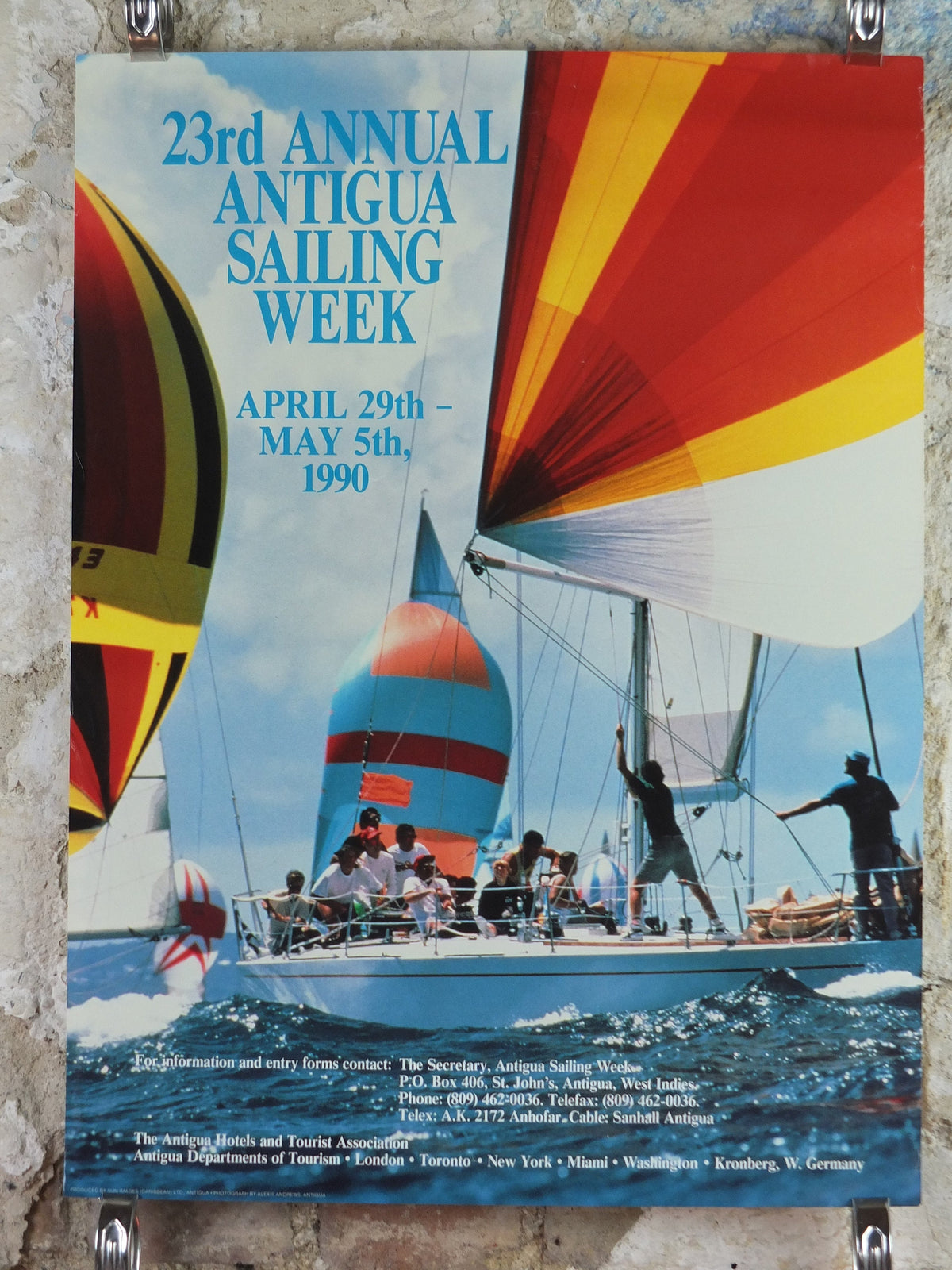 1990 Antigua Sailing Week Poster, 23rd Annual event, Wind-filled sails and spinnakers, sport, Sailing, wall art decor