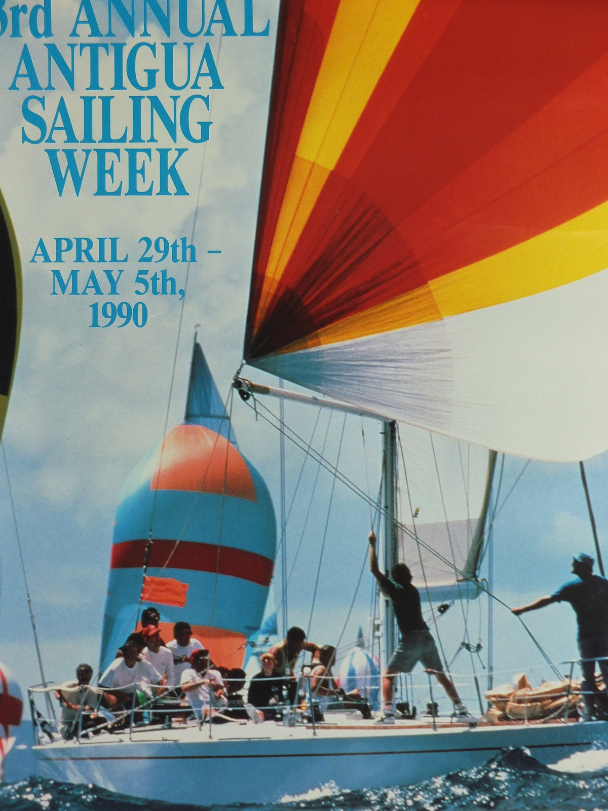 1990 Antigua Sailing Week Poster, 23rd Annual event, Wind-filled sails and spinnakers, sport, Sailing, wall art decor