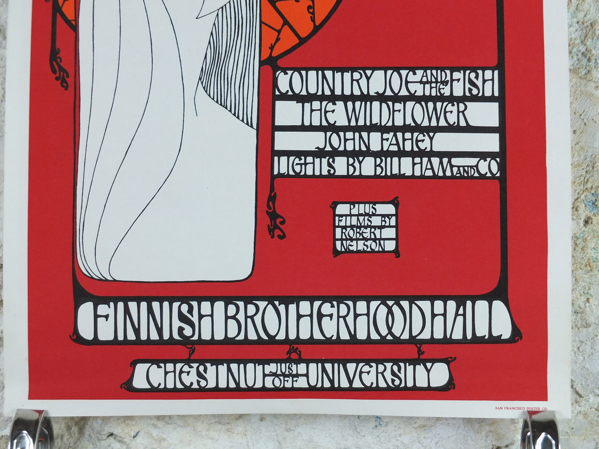 1967 Country Joe and the Fish Poster, Finnish Brotherhood Hall, Berkeley, San Francisco, Psychedelic folk rock music, wall art decor