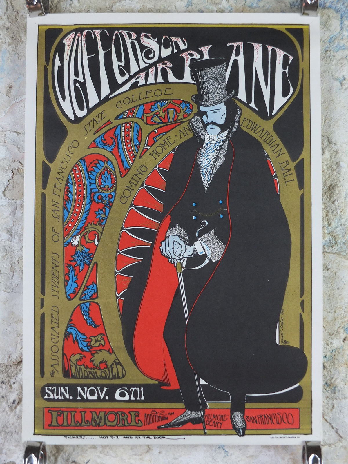 1966 Jefferson Airplane Poster, Fillmore, Home Coming Dance, Berkeley University, San Francisco, Psychedelic folk rock music, wall art decor