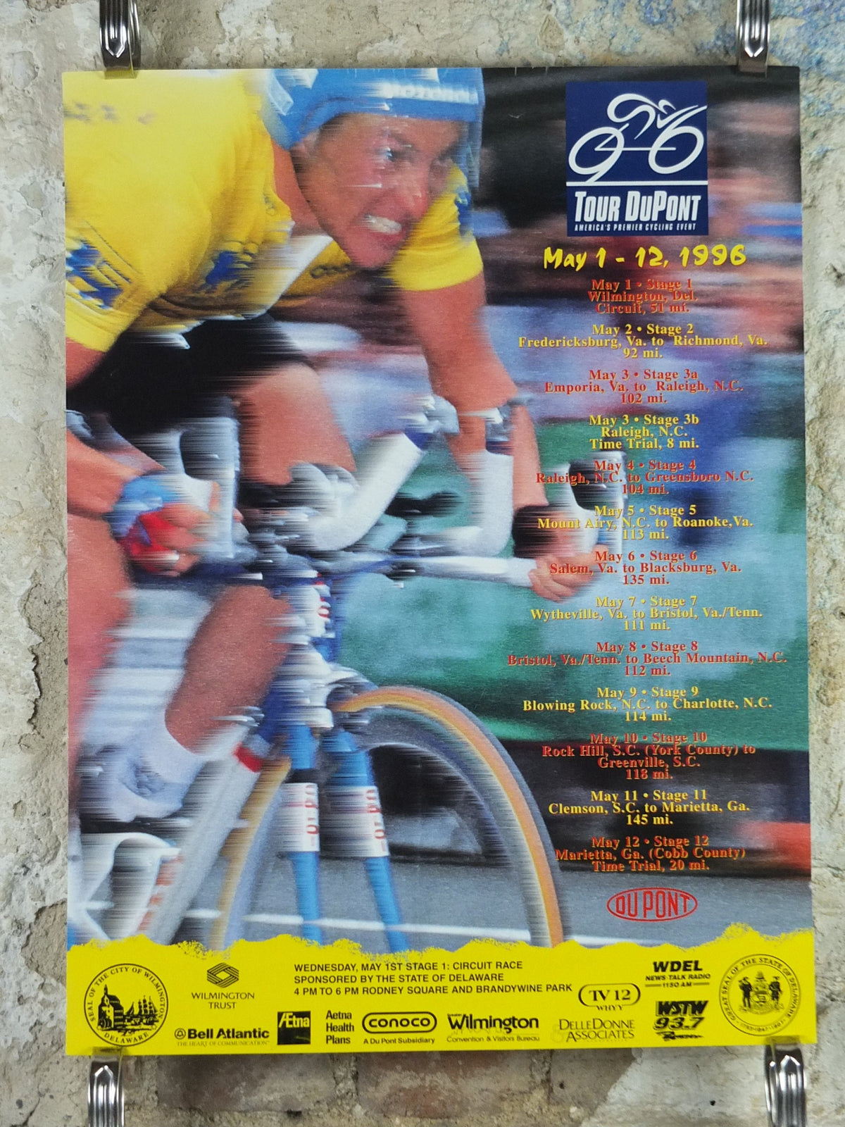 1996 Tour DuPont Cycling Poster, Georgia, North/South Carolina, racing bike, road racing, Mamil, wall art retro decor