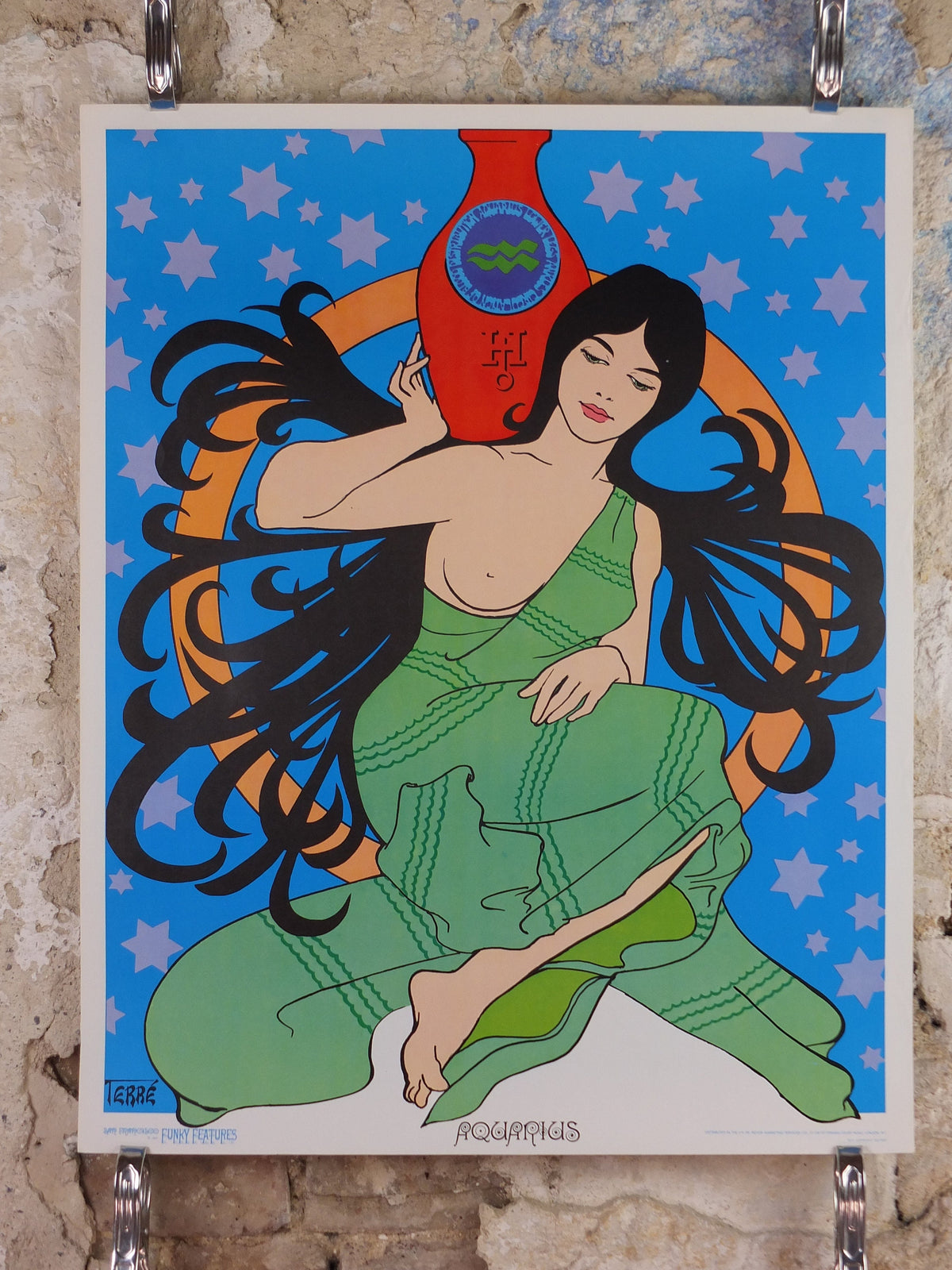 1967 Aquarius Poster, Zodiac Astrology Star Sign, by Terre, Funky Features, San Francisco, Psychedelic, Hippy New Age, wall art decor