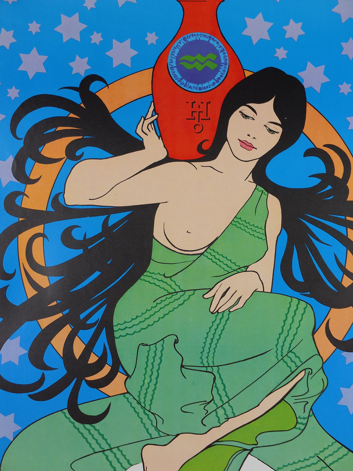1967 Aquarius Poster, Zodiac Astrology Star Sign, by Terre, Funky Features, San Francisco, Psychedelic, Hippy New Age, wall art decor