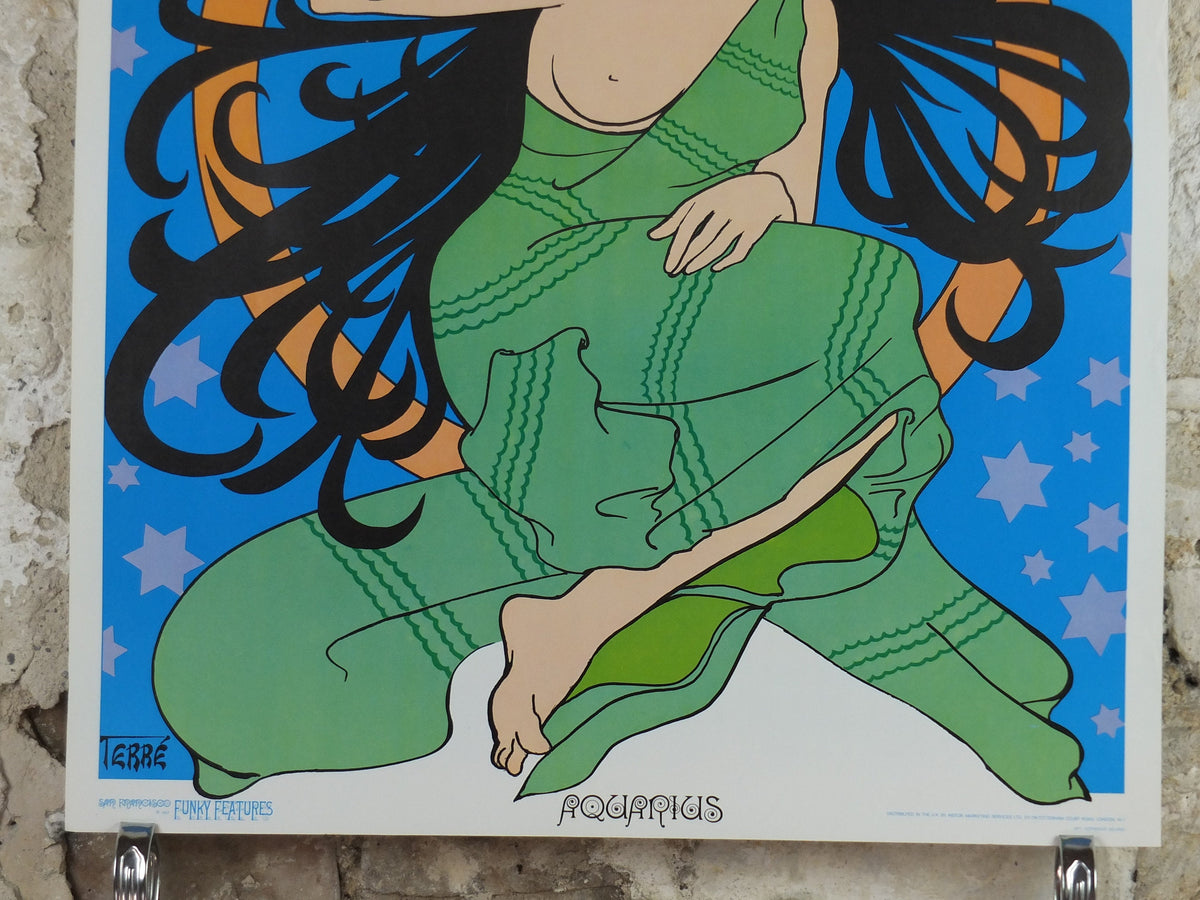 1967 Aquarius Poster, Zodiac Astrology Star Sign, by Terre, Funky Features, San Francisco, Psychedelic, Hippy New Age, wall art decor