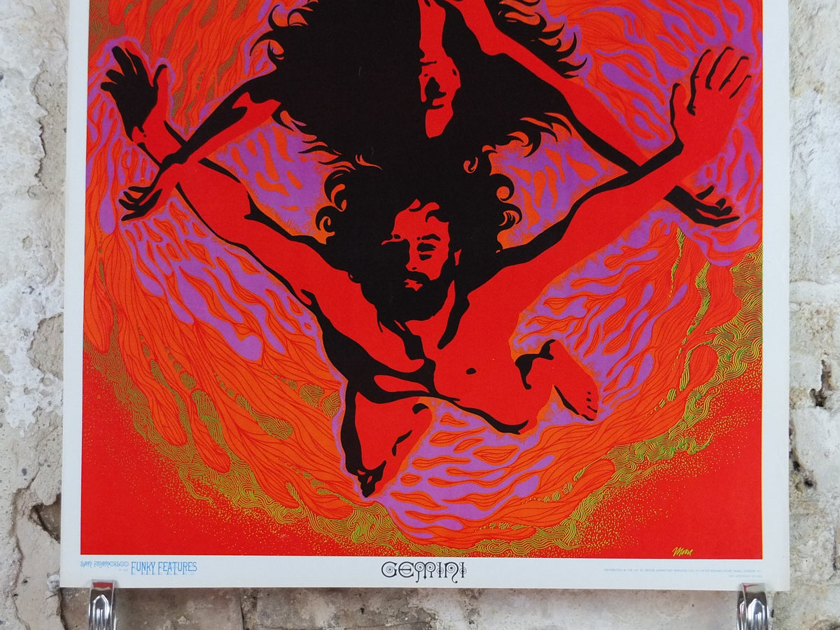 1967 Gemini Poster, Zodiac Astrology Star Sign, by Dick Moore, Funky Features, San Francisco, Psychedelic, Hippy New Age, wall art decor