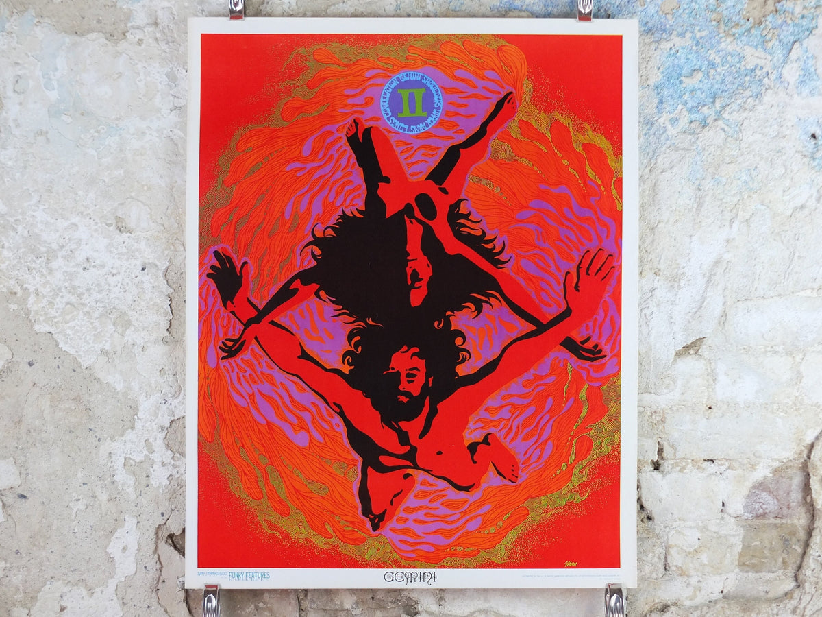 1967 Gemini Poster, Zodiac Astrology Star Sign, by Dick Moore, Funky Features, San Francisco, Psychedelic, Hippy New Age, wall art decor