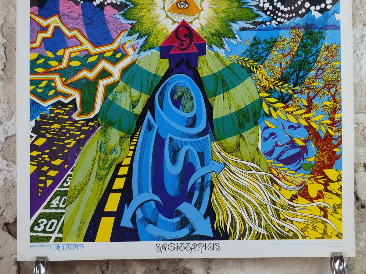 1967 Sagittarius Poster, Zodiac Astrology Star Sign, by Robert McClay, Funky Features, San Francisco, Psychedelic, Hippy, wall art decor