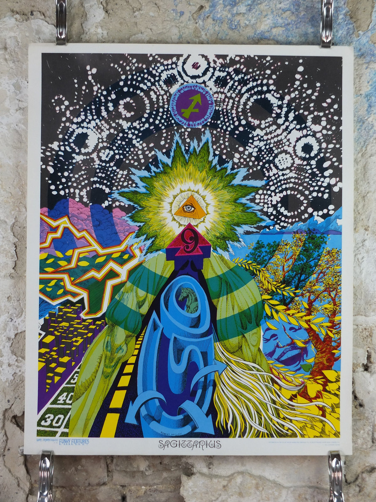 1967 Sagittarius Poster, Zodiac Astrology Star Sign, by Robert McClay, Funky Features, San Francisco, Psychedelic, Hippy, wall art decor