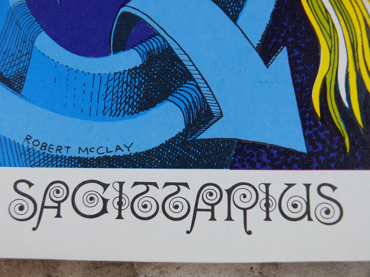 1967 Sagittarius Poster, Zodiac Astrology Star Sign, by Robert McClay, Funky Features, San Francisco, Psychedelic, Hippy, wall art decor
