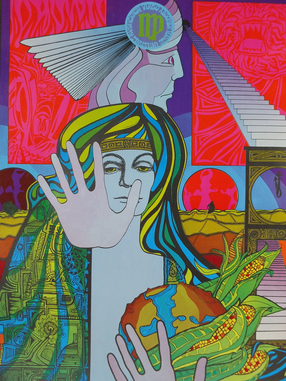 1967 Virgo Poster, Zodiac Astrology Star Sign, by Jim Blashfield, Funky Features, San Francisco, Psychedelic, Hippy, wall art decor