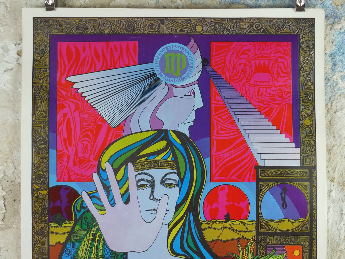 1967 Virgo Poster, Zodiac Astrology Star Sign, by Jim Blashfield, Funky Features, San Francisco, Psychedelic, Hippy, wall art decor