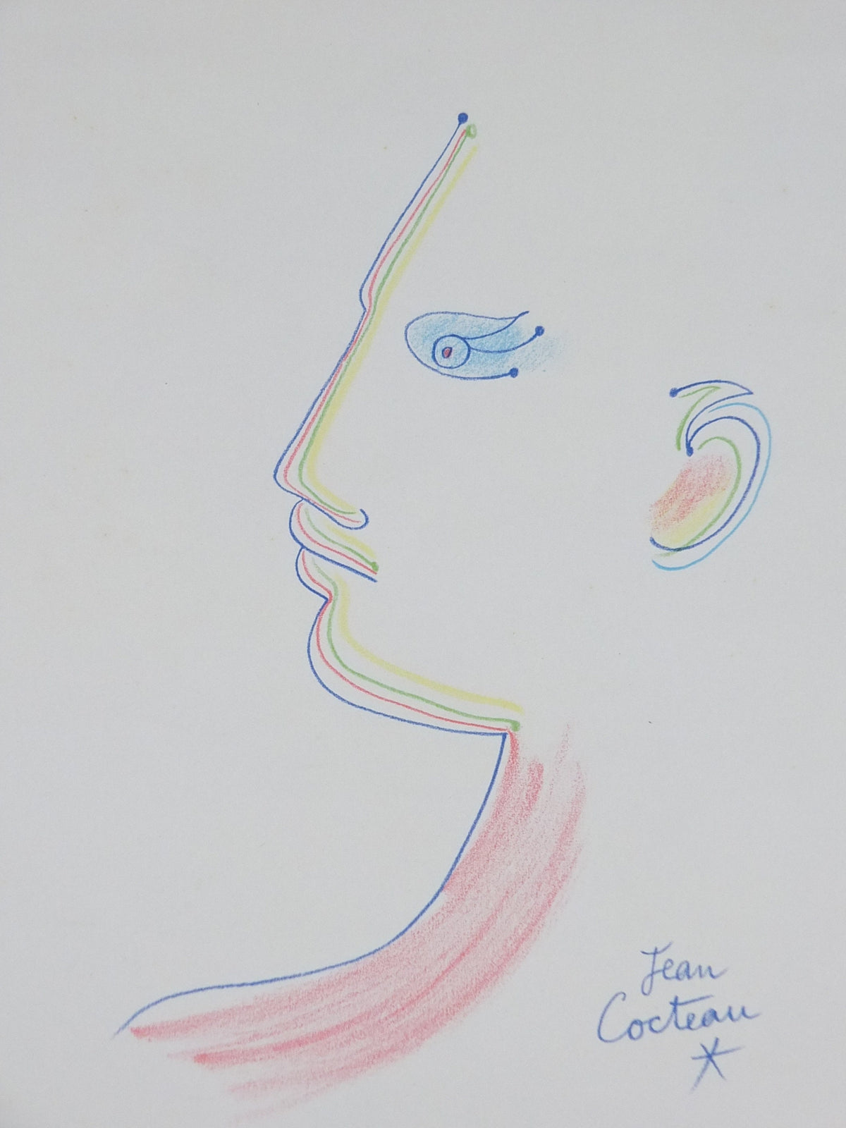 1979 Jean Cocteau Poster, Galerie Jacques Boulan, Portrait Face Profile, surrealist avant-garde Dada, gallery exhibition wall art decor