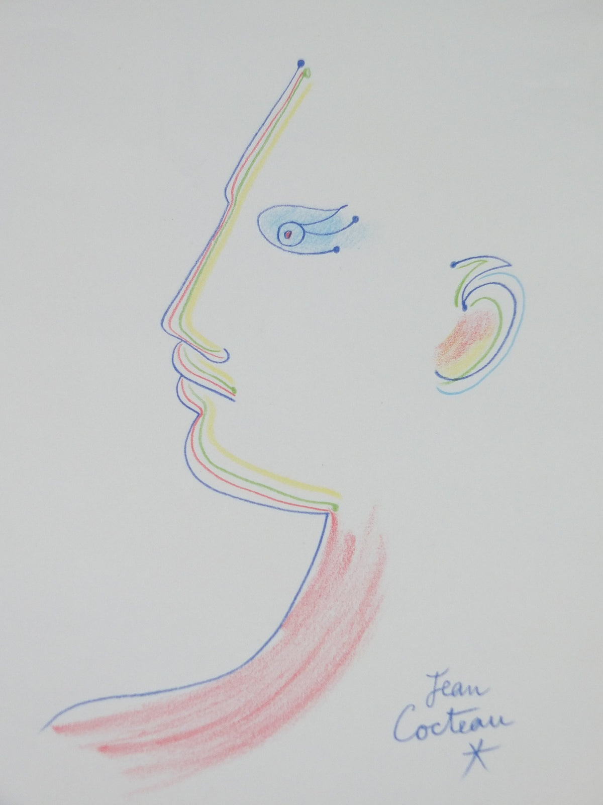 1979 Jean Cocteau Poster, Galerie Jacques Boulan, Portrait Face Profile, surrealist avant-garde Dada, gallery exhibition wall art decor