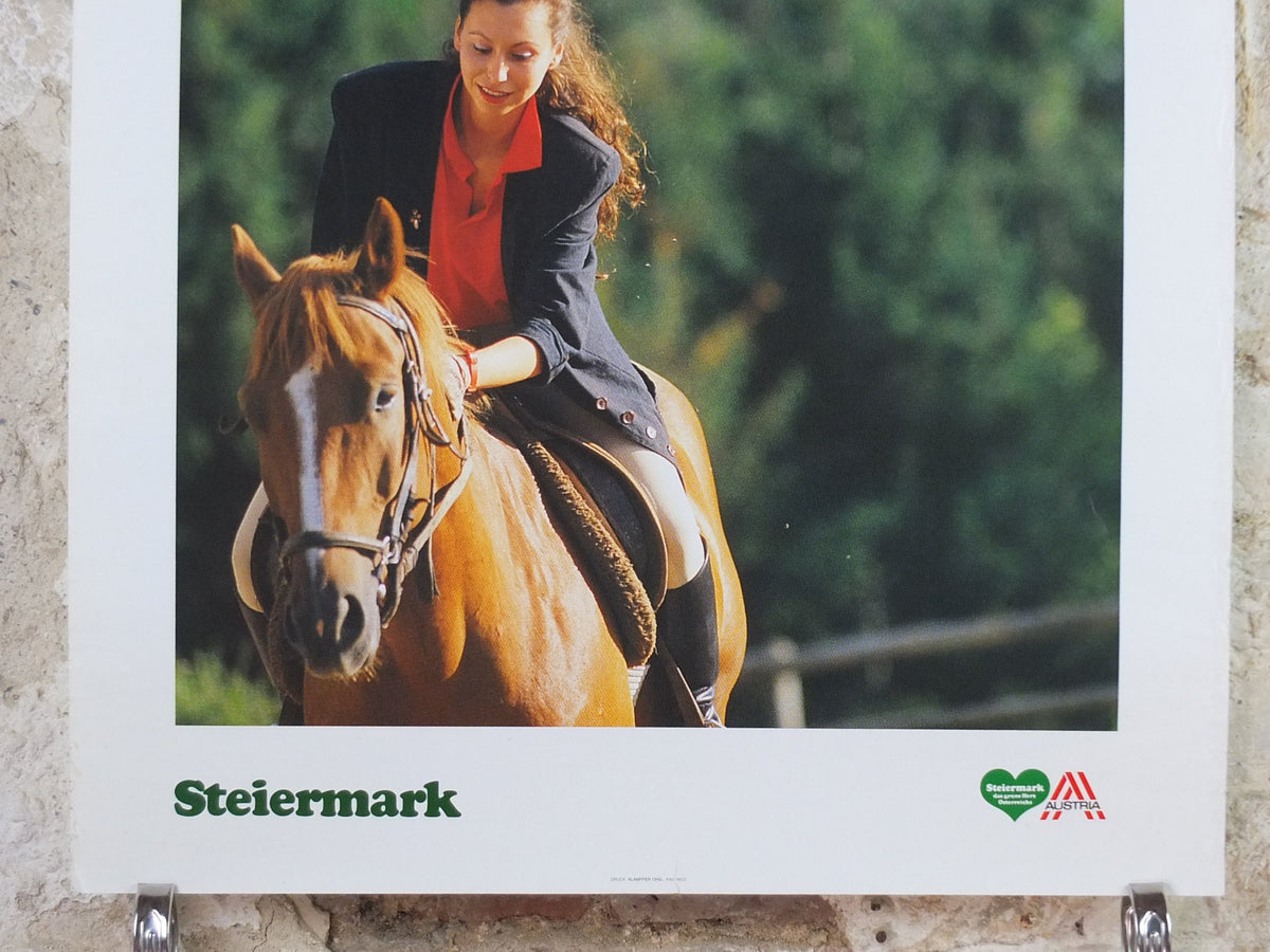 1990s Steiermark Styria Poster, Fest im Sattel, Reiten in Urlaub, Pferd, Horse, Austria travel tourism, wall art decor
