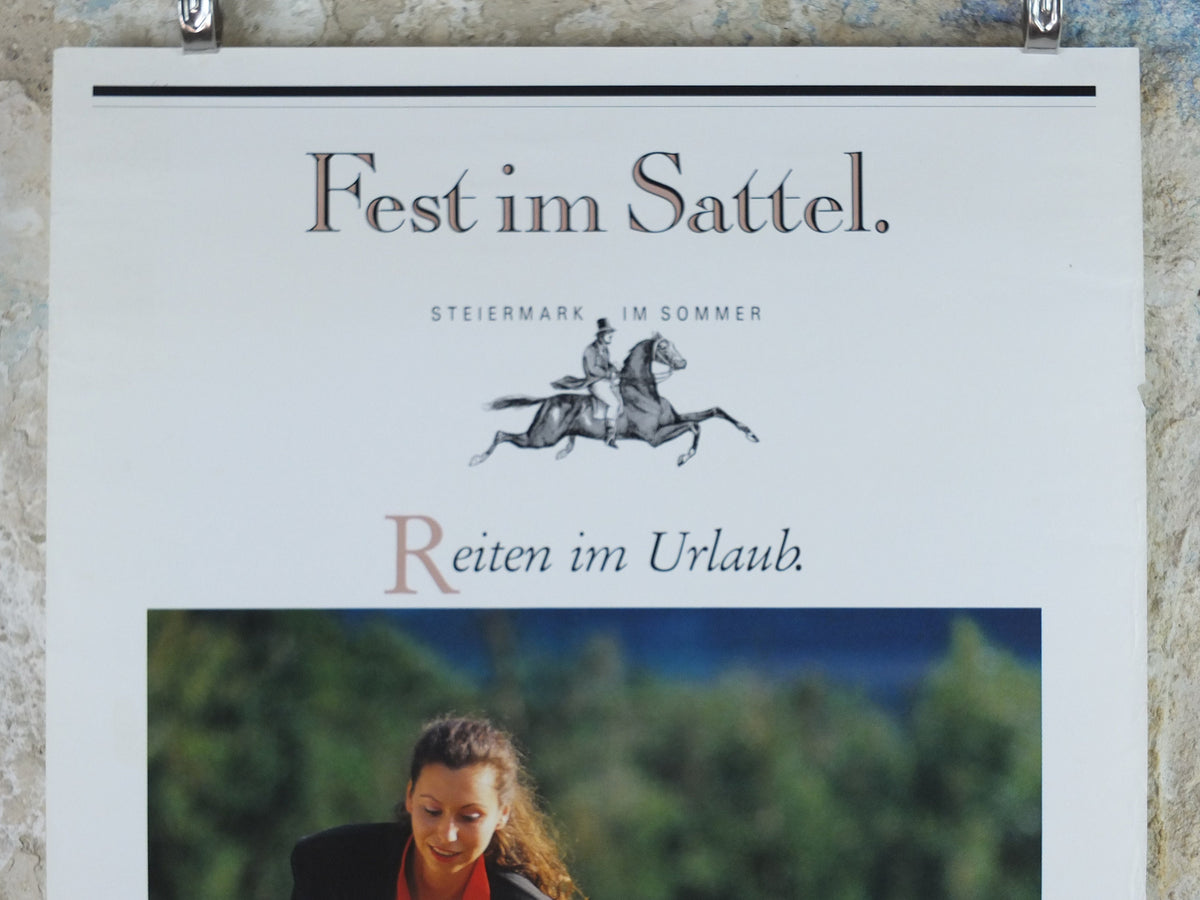 1990s Steiermark Styria Poster, Fest im Sattel, Reiten in Urlaub, Pferd, Horse, Austria travel tourism, wall art decor