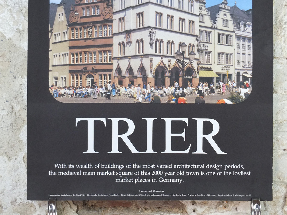 1970s Trier Travel Poster, medieval market square, Germany, Deutschland plakat, travel tourism holiday vacation wall art decor