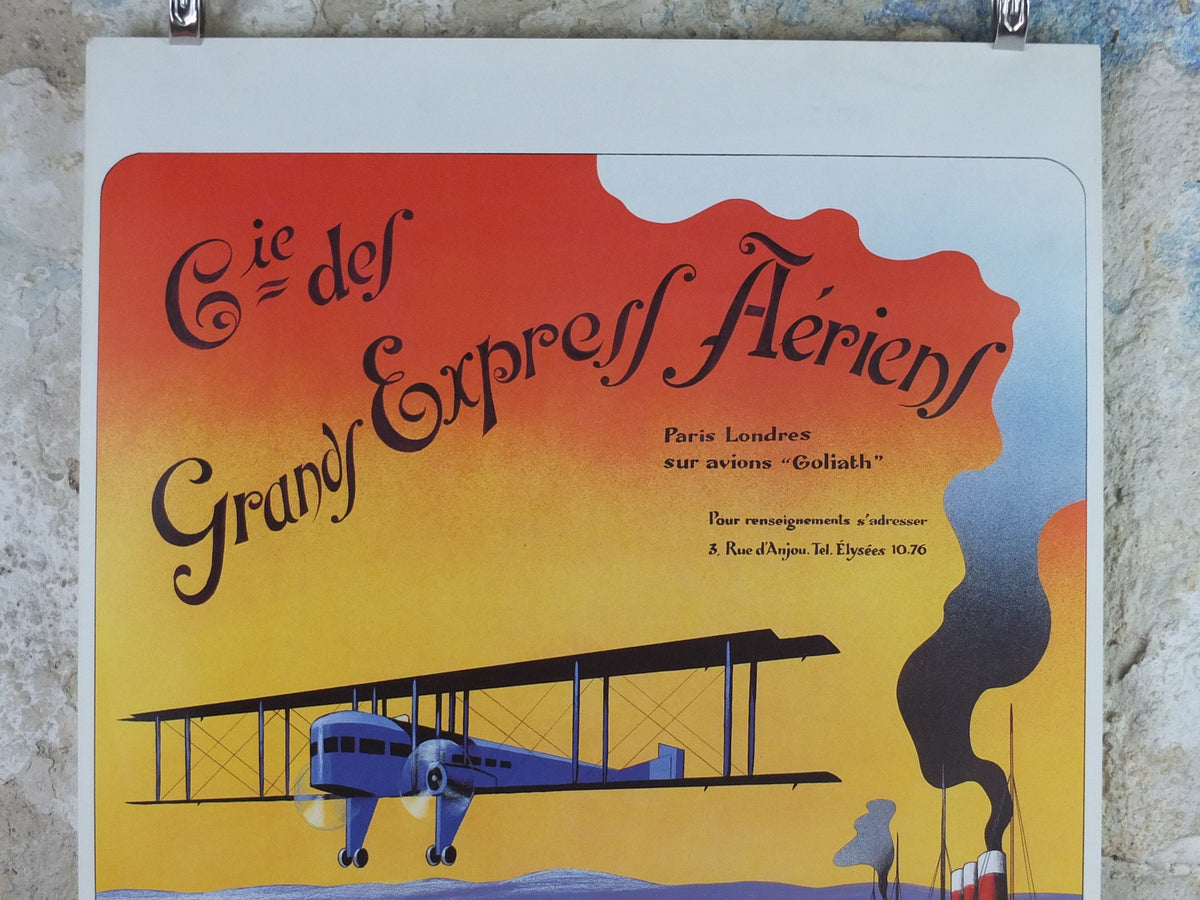 1987 Air France Paris to London Poster, by Dick Apres 1920, from the Air France Museum collection, Aviation, travel wall art decor