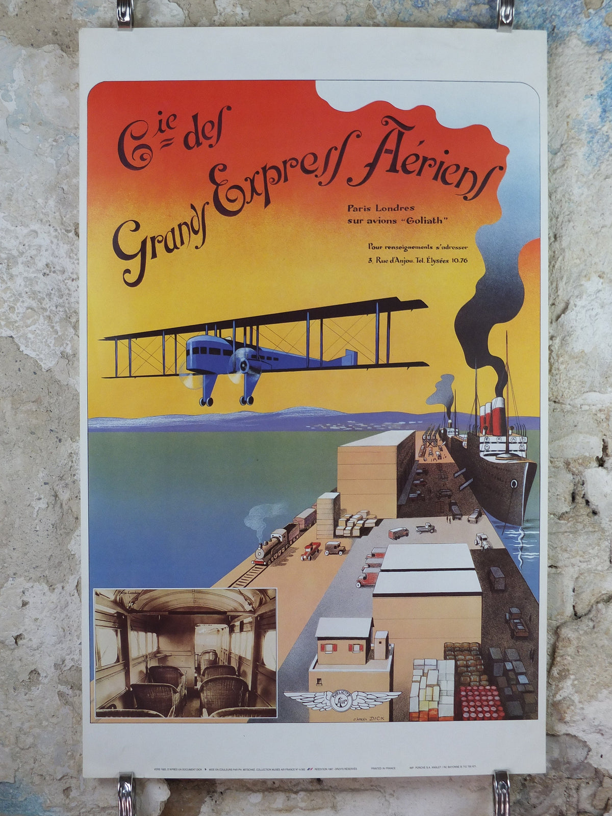 1987 Air France Paris to London Poster, by Dick Apres 1920, from the Air France Museum collection, Aviation, travel wall art decor