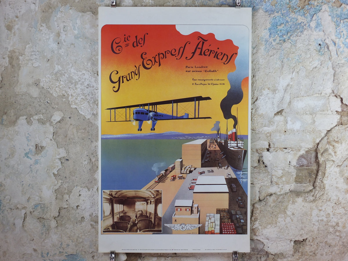 1987 Air France Paris to London Poster, by Dick Apres 1920, from the Air France Museum collection, Aviation, travel wall art decor