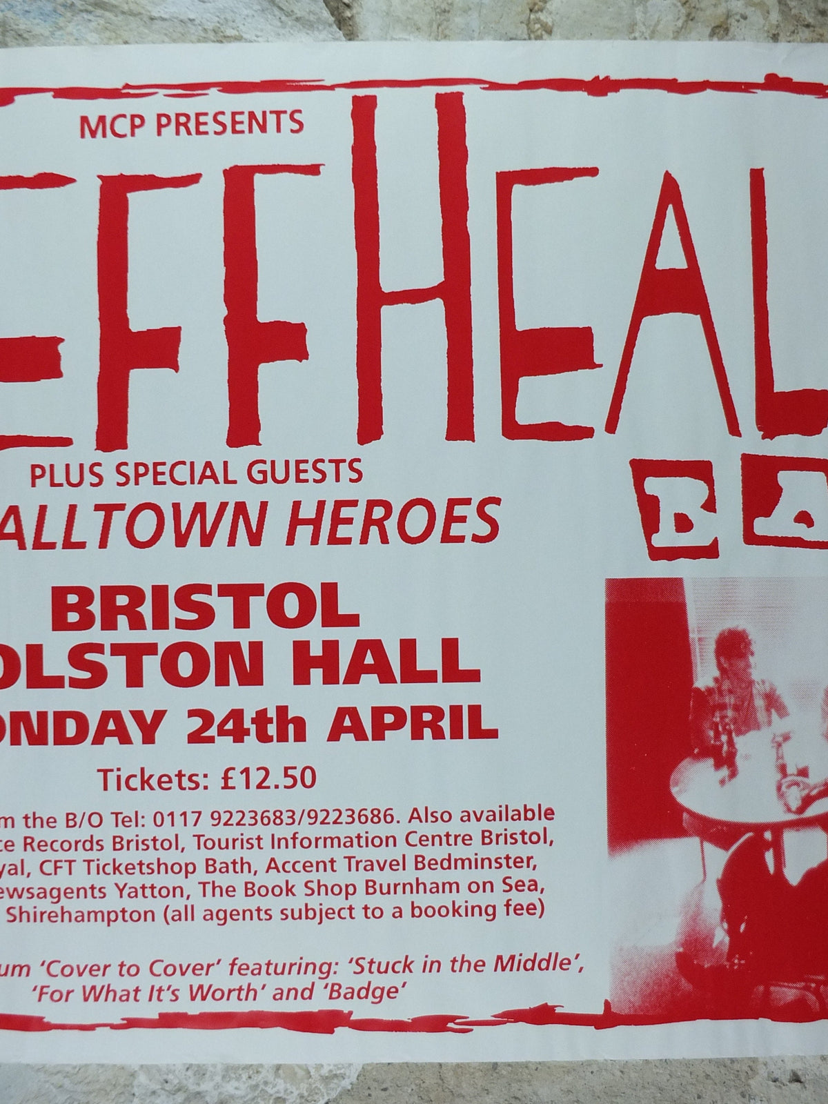 1995 The Jeff Healey Band Concert Poster, Bristol Colston Hall, musical wall art decor