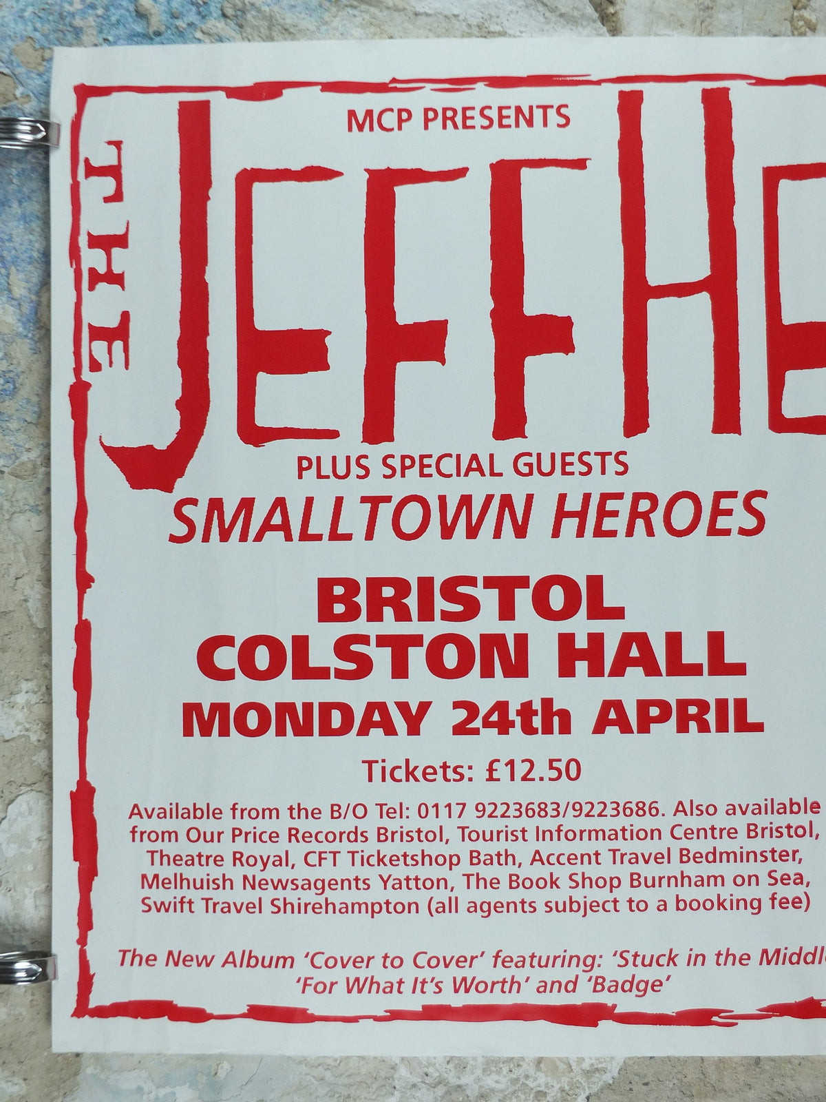 1995 The Jeff Healey Band Concert Poster, Bristol Colston Hall, musical wall art decor