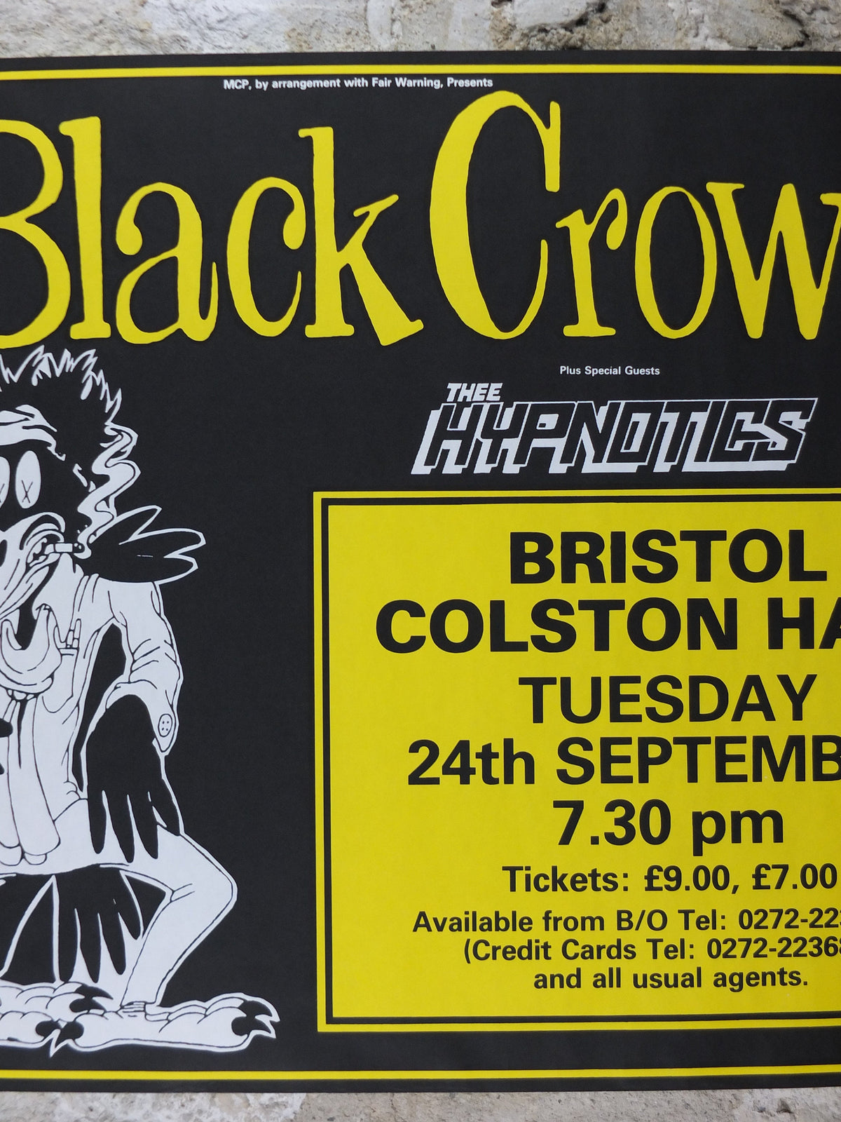 1995 The Black Crowes Concert Poster, Bristol Colston Hall, hard southern blues rock music, musical wall art decor