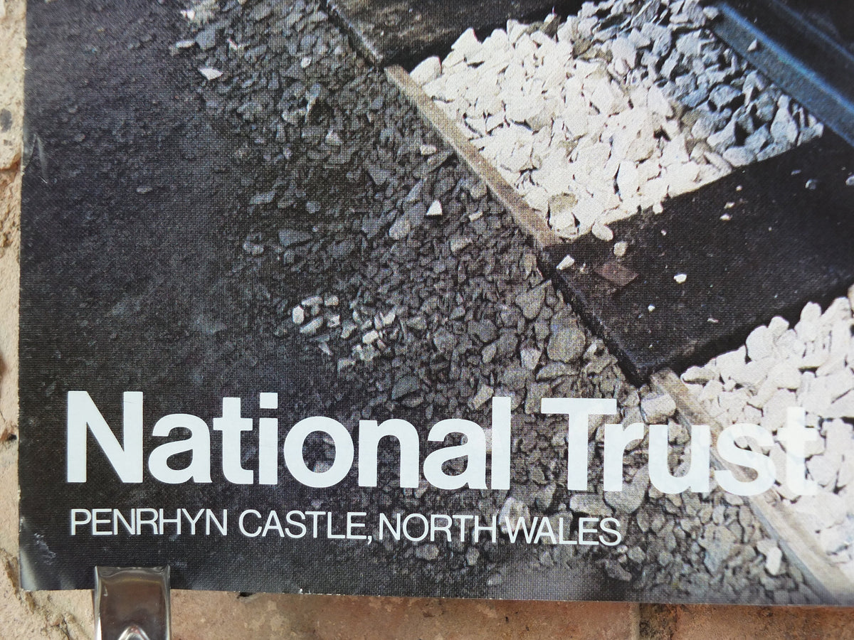 1970s Original National Trust Poster, Red Steam Train, Penrhyn Castle, Bangor, Gwynedd, Wales, heritage conservation, wall art retro decor